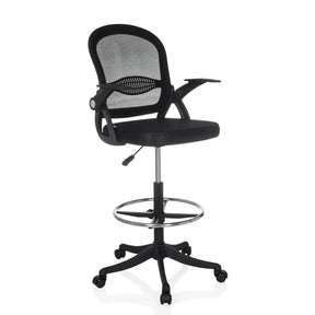 Musta Korkea työtuoli Naluro Work verkkoselkänojalla, jalkarenkaalla ja pyörillä, valmistaja hjh OFFICE