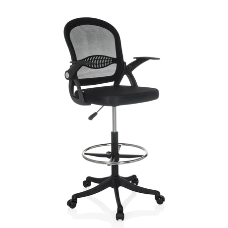 Musta Korkea työtuoli Naluro Work verkkoselkänojalla, jalkarenkaalla ja pyörillä, valmistaja hjh OFFICE
