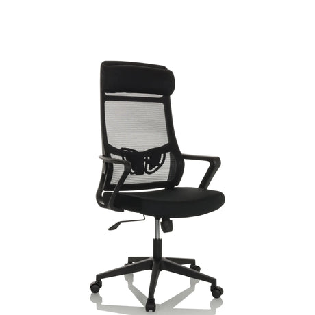 Musta Home Office -toimistotuoli NEKEO verkkoselkänojalla ja käsinojilla, valmistaja hjh OFFICE