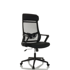 Musta Home Office -toimistotuoli NEKEO verkkoselkänojalla ja käsinojilla, valmistaja hjh OFFICE
