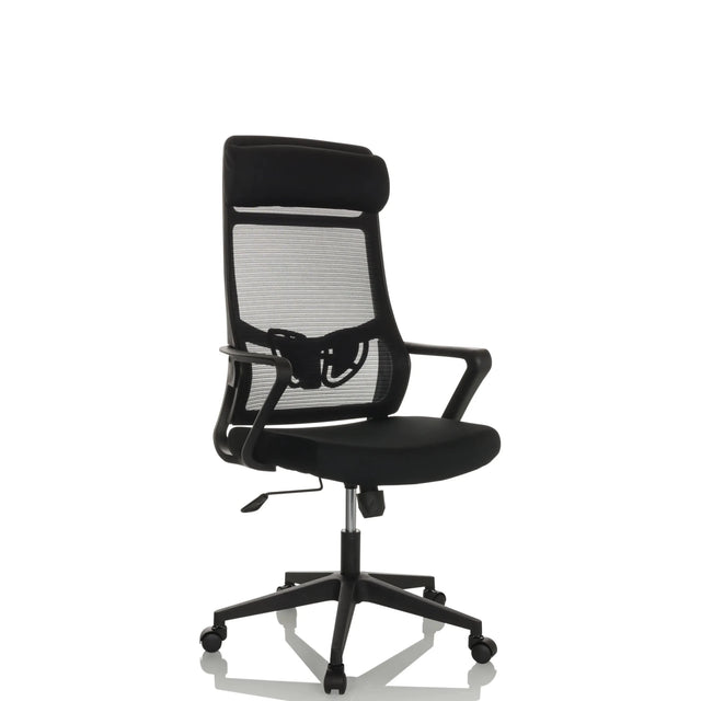 Musta Home Office -toimistotuoli NEKEO verkkoselkänojalla ja käsinojilla, valmistaja hjh OFFICE