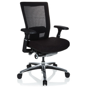 High End -toimistotuoli NOVA PRO ALU mustana verkkoselkänojalla ja kiiltävällä jalustalla, valmistaja hjh OFFICE
