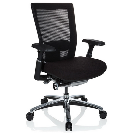 High End -toimistotuoli NOVA PRO ALU mustana verkkoselkänojalla ja kiiltävällä jalustalla, valmistaja hjh OFFICE