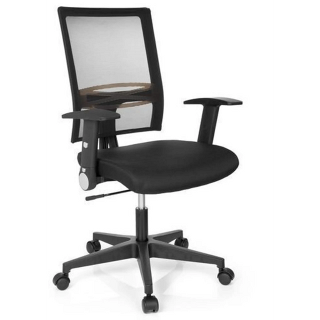 Musta Home Office -toimistotuoli OFFICE R8 verkkoselkänojalla ja käsinojilla, valmistaja hjh OFFICE