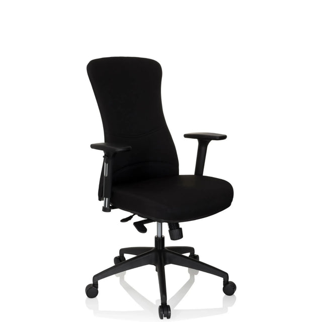 Musta Ammattitason toimistotuoli OFFICE XT PRO käsinojilla ja rullajalalla, valmistaja hjh OFFICE