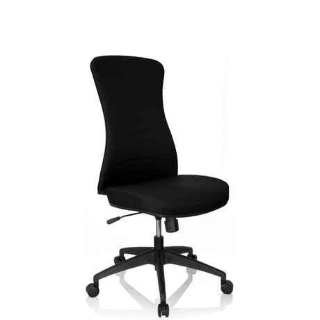 Musta Ammattitason toimistotuoli OFFICE XT kangasverhoilulla ja viidellä pyörällä, valmistaja hjh OFFICE