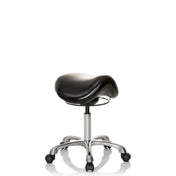 Musta Satulatuolit ORTHO SIT pehmustetulla istuimella ja kromatuilla pyörillä, valmistaja hjh OFFICE