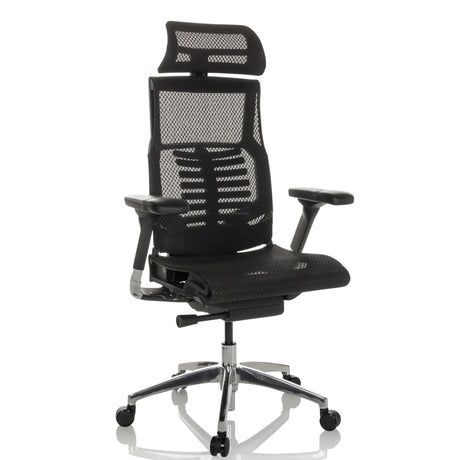 High End -toimistotuoli POFIT GEN2 mustalla verkkoverhoilulla ja kromatuilla jaloilla, valmistaja hjh OFFICE