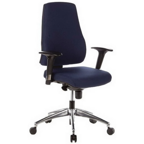 Ammattitason toimistotuoli PRO-TEC 200 tummansinisellä verhoilulla, metallisilla käsinojilla ja tähtijalalla, valmistaja hjh OFFICE