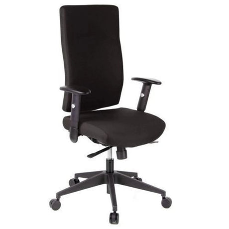 Musta Ammattitason toimistotuoli PRO-TEC 300, jossa on korkea selkänoja ja käsinojat pyörillä, valmistaja hjh OFFICE