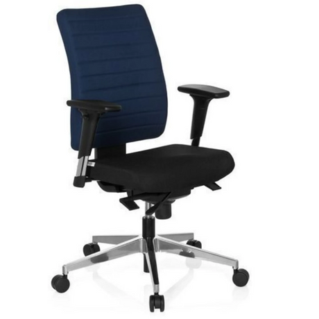 Ammattitason toimistotuoli PRO-TEC 350 sinisenä ja mustana käsinojilla ja alumiinijaloilla, valmistaja hjh OFFICE