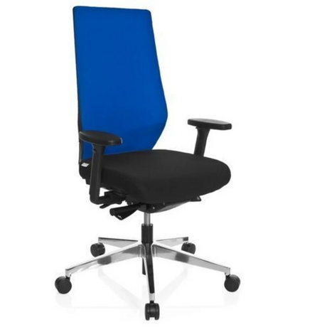 Ammattitason toimistotuoli PRO-TEC 700 mustana ja sinisenä, käsinojilla ja alumiinijaloilla, valmistaja hjh OFFICE
