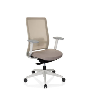 Ammattitason toimistotuoli PURE WHITE beige, verkkoselkänoja ja valkoinen jalkaristi, valmistaja hjh OFFICE