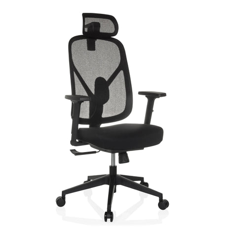 Musta Ammattitason toimistotuoli RALOO ECO verkkoselkänojalla, niskatuella ja käsinojilla, valmistaja hjh OFFICE