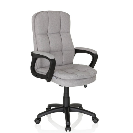 Home Office -toimistotuoli RELAX CX 120 harmaalla kangasverhoilulla ja mustilla käsinojilla, valmistaja MyBuero