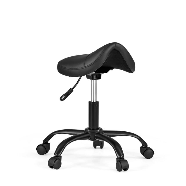Sattelhocker Sattix in Schwarz mit verstellbarer Gasfeder und fünf Rollen von hjh OFFICE