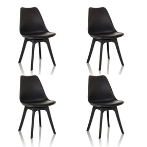 Neljä mustaa kuppituolia SCANDI P minimalistisella muotoilulla ja neljällä jalalla, valmistaja hjh OFFICE