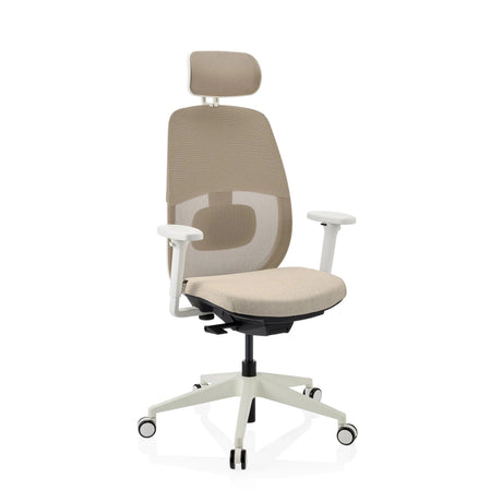 Ammattitason toimistotuoli Skandis Pro beige, valkoinen runko ja niskatuki, valmistaja hjh OFFICE
