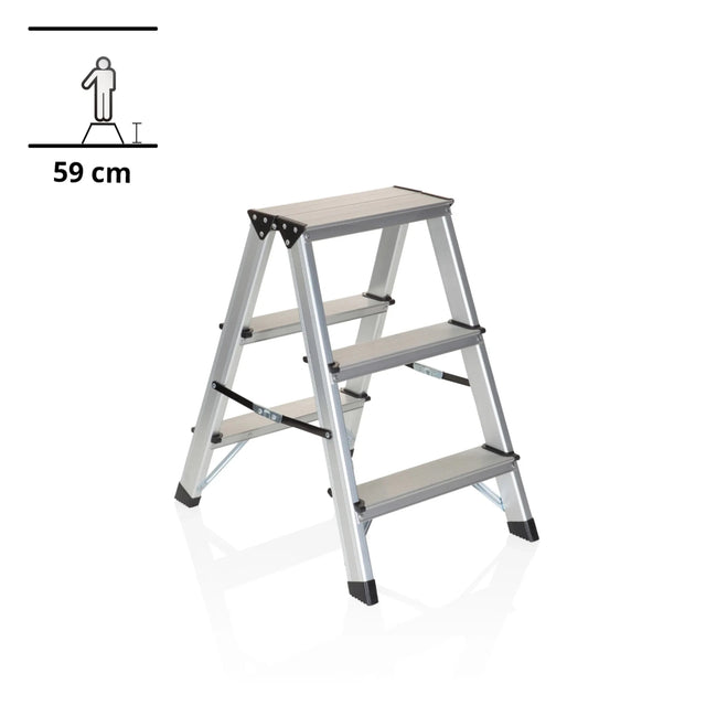 Alumiiniset taitettavat tikkaat SOLID kolmella askelmalla ja 59 cm korkeudella, valmistaja hjh OFFICE