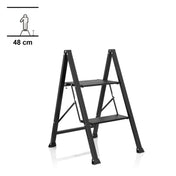 Mustat taitettavat tikkaat SOLID W5, joissa on kaksi askelmaa ja 48 cm korkeus, valmistaja hjh OFFICE