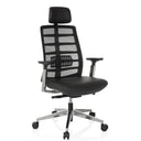 High End -toimistotuoli SPINIO ELITE L, jossa on musta verkkokangas ja nahkaistuin, valmistaja hjh OFFICE