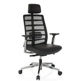 High End -toimistotuoli SPINIO ELITE L, jossa on musta verkkokangas ja nahkaistuin, valmistaja hjh OFFICE