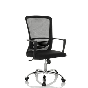 Home Office -toimistotuoli STAR-TEC S mustana verkkoselkänojalla ja kiiltävällä jalustalla, valmistaja hjh OFFICE