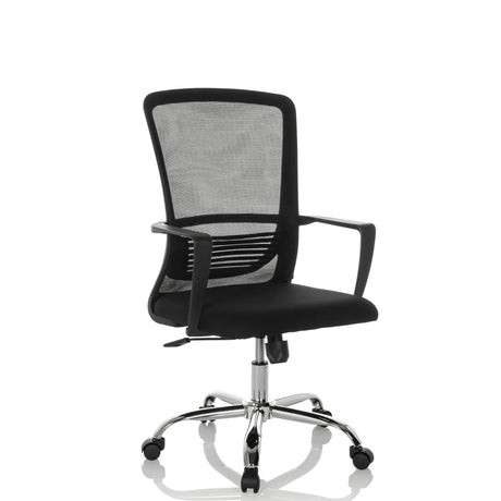Home Office -toimistotuoli STAR-TEC S mustana verkkoselkänojalla ja kiiltävällä jalustalla, valmistaja hjh OFFICE