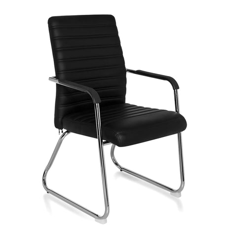Musta vierailijan tuoli STEEL V, jossa on tikattu verhoilu ja kromattu putkirunko, valmistaja hjh OFFICE