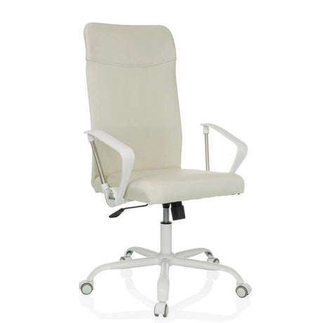 Beige Home Office -toimistotuoli STRYKA W valkoisilla käsinojilla ja valkoisella jalustalla, valmistaja hjh OFFICE
