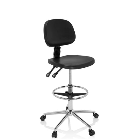 Musta korkea työtuoli TOP WORK 24 I, jossa on jalkarengas ja viisi pyörää, valmistaja hjh OFFICE