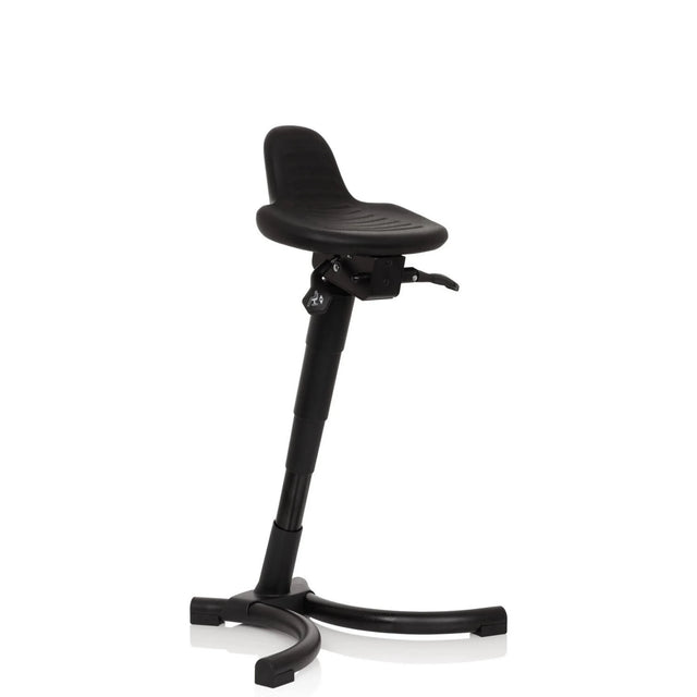 Musta seisomatuki TOP WORK 34, jossa on ergonomisesti muotoiltu istuin ja tähtijalka, valmistaja hjh OFFICE