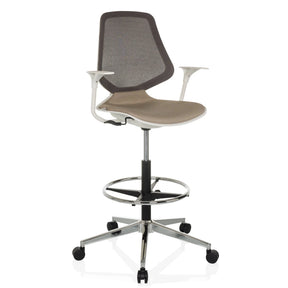 Beige korkea työtuoli TOP WORK STYLE verkkoselkänojalla ja jalkarenkaalla pyörillä, valmistaja hjh OFFICE