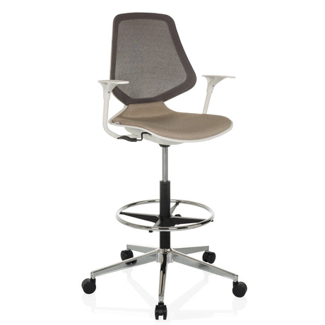 Beige korkea työtuoli TOP WORK STYLE verkkoselkänojalla ja jalkarenkaalla pyörillä, valmistaja hjh OFFICE