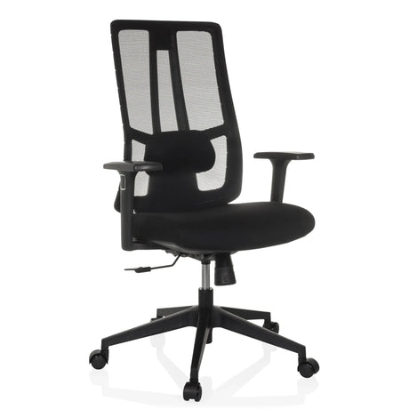 Schwarzer Profi-Bürostuhl TRAMORE BASE mit Netzrückenlehne und Armlehnen von hjh OFFICE