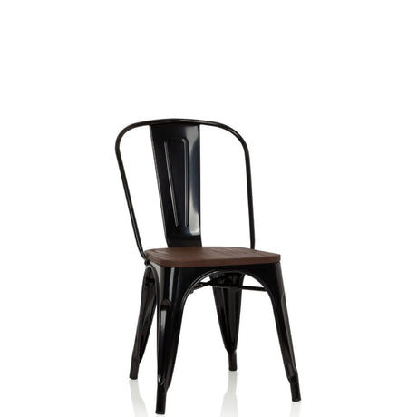 Schwarzer Bistrostuhl VANTAGGIO COMFORT W mit dunkler Holzsitzfläche und Metallgestell von hjh OFFICE