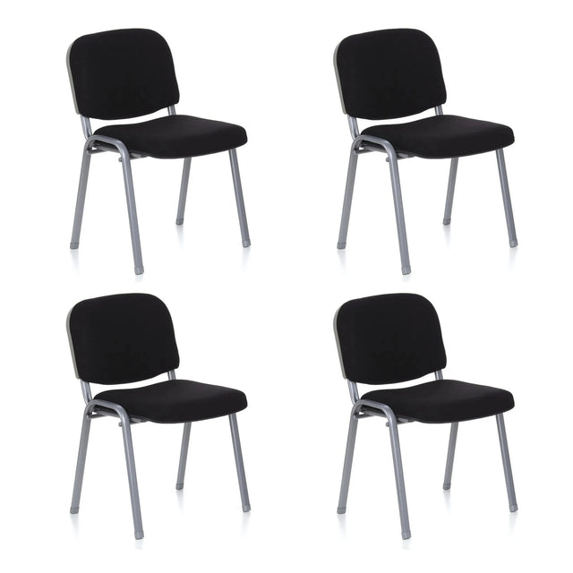 Neljän nelijalkaisen tuolin XT 600 S setti, jossa on musta päällyste ja hopeinen runko, valmistaja hjh OFFICE
