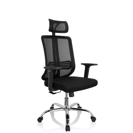 Musta Home Office -toimistotuoli ZH 200 verkkoselkänojalla ja niskatuella, valmistaja hjh OFFICE